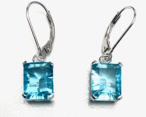 E40810L Swiss Blue Helenite Rectangle (8x10mm) Sterling Silver Dangling Earrings3