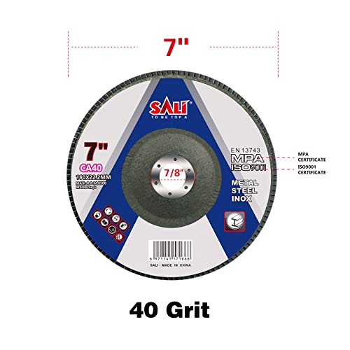 Sali 10 Pack Flap Disc 40 Grit 7" x 7/8-Inch Sanding Disc Bevel Type #29 Premium and Industrial Grade Angle Grinder Grinding Wheel High Performance Edge Grinding