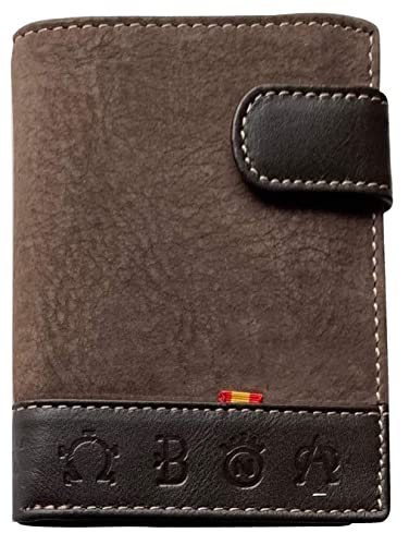 Cartera Billetero Monedero para Hombre en Serraje de Color Marrón, Detalle de Bandera de España, Hecha en Piel de Nobuck, Fabricada en Ubrique Cover