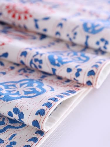 Image of Ravaiyaa - Attitude is everything Cotton Hand Block Printed Table Runner Bed Runner Table Decor (Red & Blue Floral)
