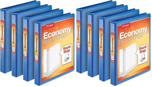 Image of Cardinal Economy 3 Ring Binder, 1 Inch, Presentation View, Blue, Holds 225 Sheets, Nonstick, PVC Free, 4 Pack of Binders (79511), (Pack of 2)