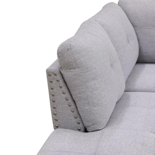 Image of L-Shaped 3-Piece Flannel Sofa with Ottoman, Sectional Couch Set for Living Room, Office, Apartment, with Cup Holder, Grey White