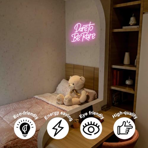 Image of Dare To Be Rare Neon LED Sign Pink Letter Light for Bedroom Decor Girl Gift