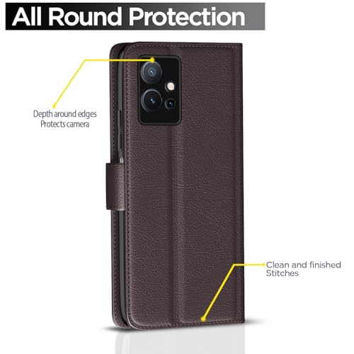 Image of Pikkme Flip Cover for Vivo T1 5G / Vivo Y75 5G / IQOO Z6 5G | Leather Finish | Shockproof with Card Pockets & Wallet Stand | Ultimate Protection Case(Coffee)
