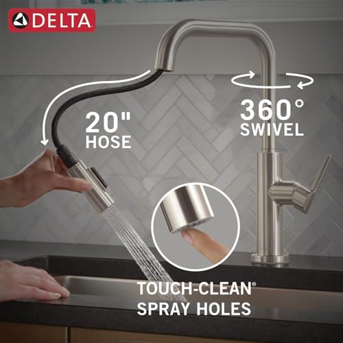 Delta Nicoli 19868LF-SS U-Spout Kitchen Faucet with Pull Down Sprayer, Single Hole Kitchen Faucet, in Stainless Steel by DELTA - Image 6