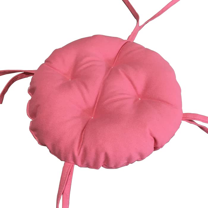 Thicken Round Stool Seat Cushion Super Soft Non Slip Chair Pads with Ties Solid Color Dining Chair Cushions (Diameter:30cm(12inch), Pink)