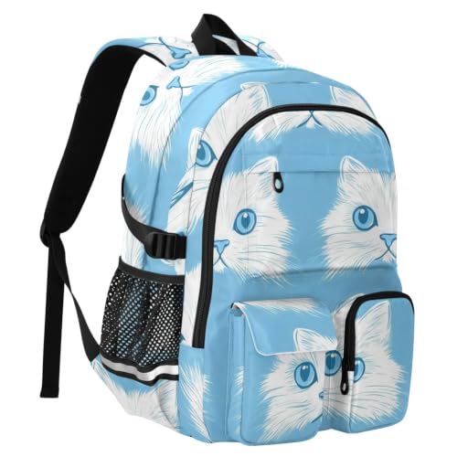 Mochila para laptop con estampado de gato blanco y compartimentos de negocios de 17.5 pulgadas 2