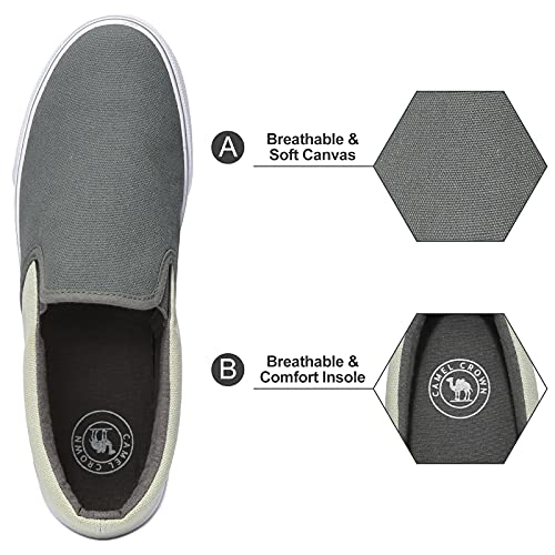 Camel Crown Men's Slip On Canvas Shoes Lightweight Skateboarding Shoes Casual Walking Sneakers Comfortable Skate Shoes Gray 8.5 #TOP1