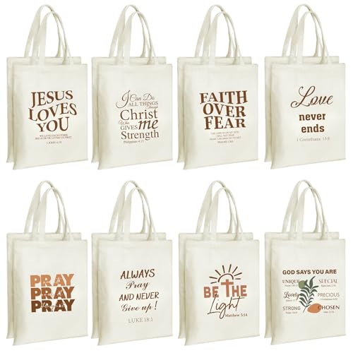 8 Pcs Christian Floral Boho Tote Bags Bulk for Women Bible Canvas Totes Reusable Religious Bible Verse Grocery Bags