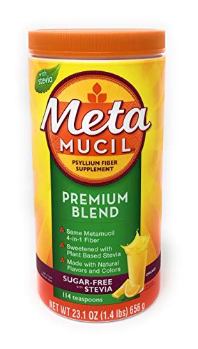 Metamucil Premium Blend Sugar Free Fiber, 114 Servings, Psyllium Husk Fiber Powder Supplement, with Stevia, Natural Orange Flavor 23.1 oz