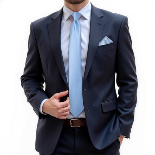 Image of DiBanGu Mens Solid Color Tie and Pocket Square Set Woven Silk Plain Necktie & Handkerchief for Men Wedding Party Formal