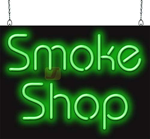 Smoke Shop - Letrero de neón - SSM-25-53 - 24 pulgadas de ancho x 18 pulgadas de alto - Letras de neón verdes dobladas a mano