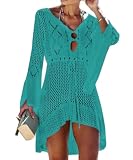 Jinsha Mujer-Vestidos Verano-Ropa Punto-para Pareos-Playeros - Baño Bikini Cover Up Sexy V Cuello Fiesta Crochet Ganchillo Tejido Kaftan Camisola de la Playa Suelto Suave Cómodo Elegantes Mujer(Verde