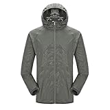 GUSTAVE Outdoor Men Waterproof Plastic Standard Length Jacket - Summer UV Protection Ultra Light Hoodie - Rainproof Quick Dry Long Sleeve for Camping, Hiking, Grey 3XL