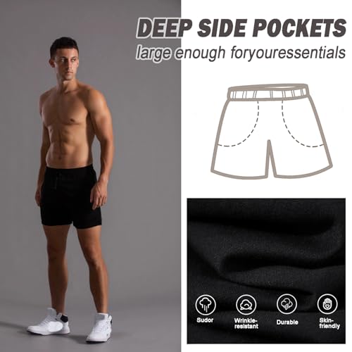 Image of Men 5.5 /7 Inch Cotton Sweat Shorts Men Cotton Workout Short with Pockets