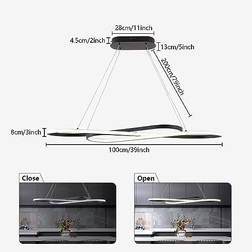 led pendant light, modern chandelier,dimmable black led chandelier for dining room light fixture over table modern kitchen island lighting with remote,height adjustable ceiling lamps