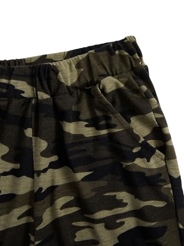 Floerns Conjunto de 2 peças para meninas com estampa de letras, camiseta de manga curta e calça camu