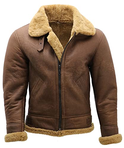 Men's Brown B3 Shearling Sheepskin WWII Bomber Leather Flying Aviator Jacket