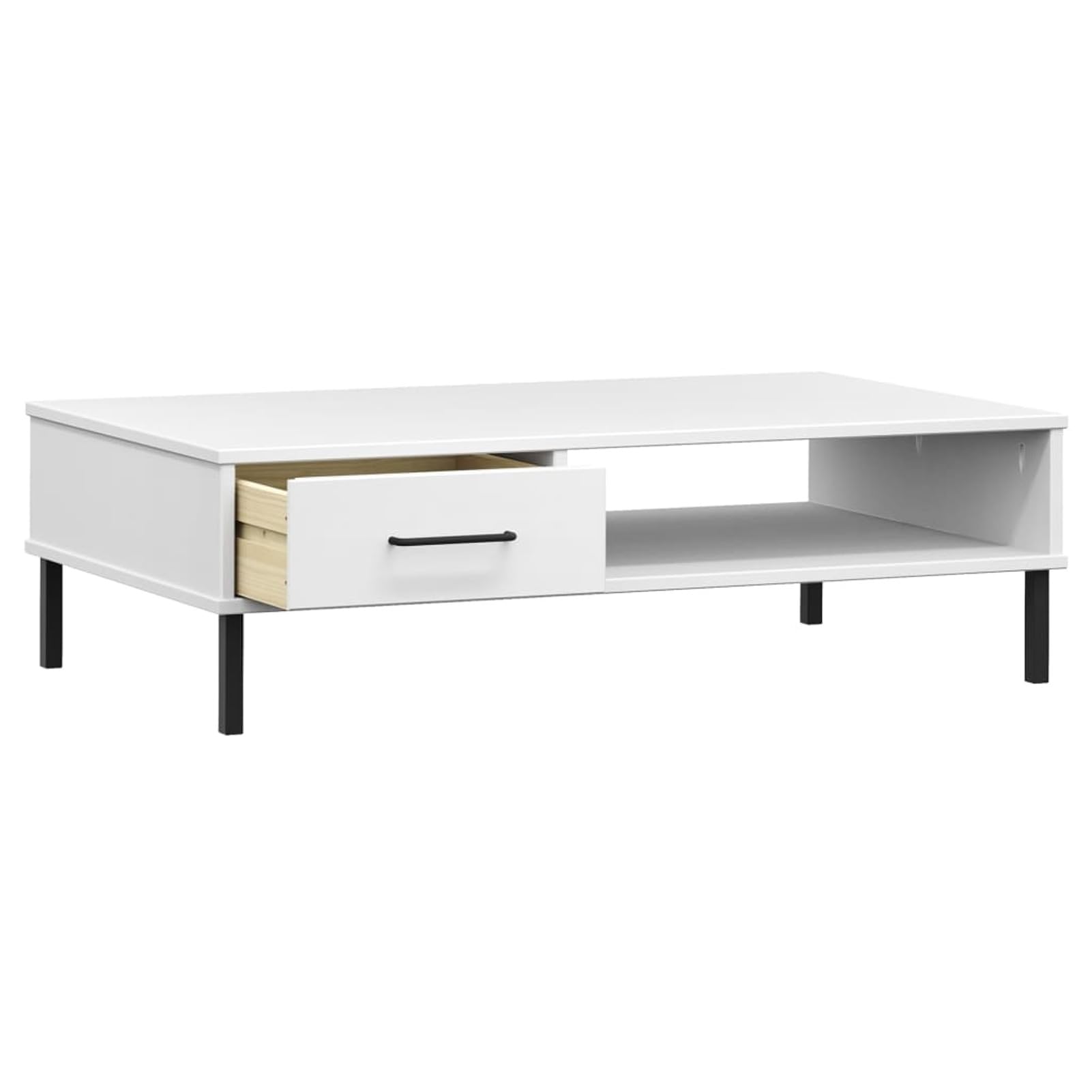 Homgoday Stolik kawowy Metalowe nogi Oslo lite drewno sosna biała, konsola pomocnicza stolik do salonu stolik boczny herbata kawa sofa salon meble meble stoliki kawowe meble