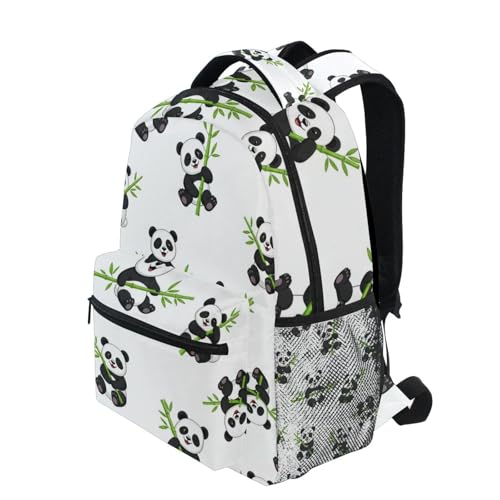 Kids School Bag, Cute Cartoon Pandas White Lightweight Travel Back Pack for Boys Girls Back to School Supplies,16 in3