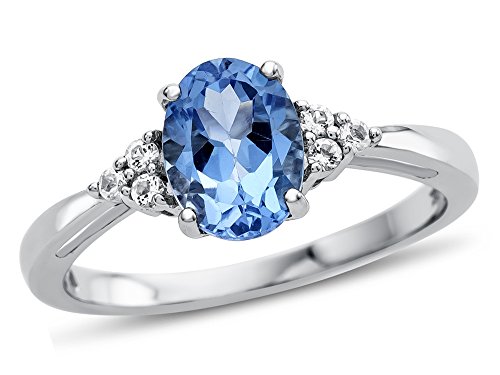 Finejewelers 10k White Gold 8x6mm Oval Swiss Blue Topaz and White Topaz Ring Size 5.5