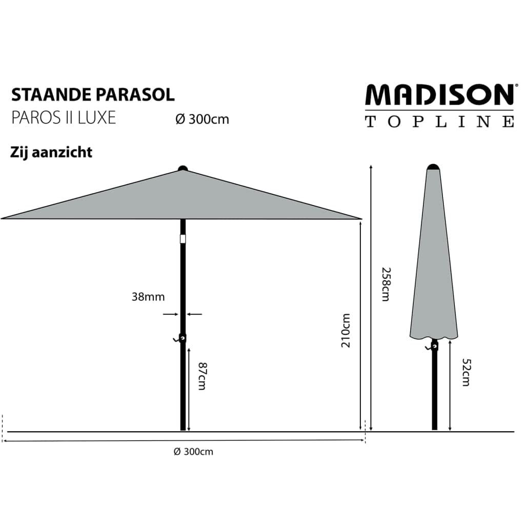 Madison Sonnenschirm 300cm Hellgrau Ampelschirm Gartenschirm Marktschirm