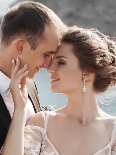 SWEETV Teardrop Bridal Earrings for Wedding, Brides, Bridesmaids, Pear Shaped Dangle Drop Earrings for Women Prom Formal Party3