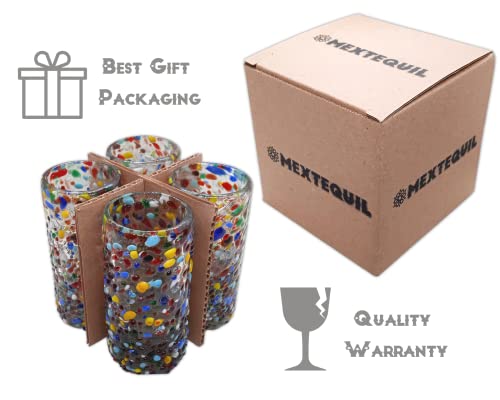 Mextequil - Authentic Mexican Tequila Shot Glasses - Tequila Set Of Shot Glasses - 4 Pcs - 2 Oz - Mexican Hand Blown Shot Glass (Confetti) #TOP5