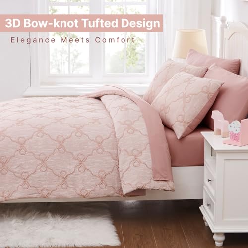 Twin Comforter Set with Sheets for Girls-5 Pieces Twin Bedding Sets with Pink Comforter, Sheets, Pillowcase & Sham for Kids (Pink Diamond, 66" X 86")