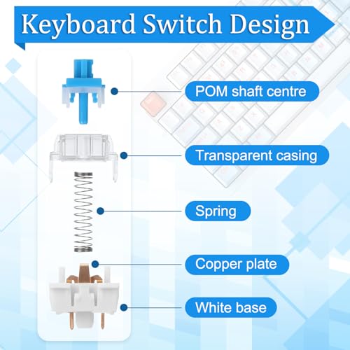 30 Stück Transparente Blaue Keyboard Switches mit Zieher, 3 Pin Klicker Tastatur, Switches Keyboard für Montage sowie Ersatz der Tastatur-Ersatztasten 3-Polige Tastatur Klicker