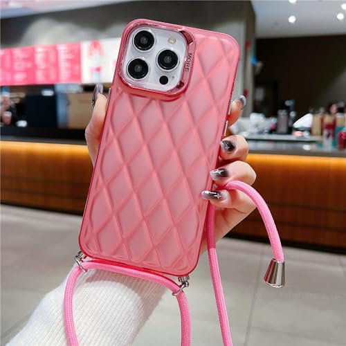 Coque Collier iPhone 15 Pro Max Paillettes Losange Rose avec Cordon