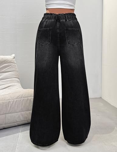 Women's Wide Leg Baggy Jeans Elastic High Waist Barrel Jean Loose Boyfriend Denim Pants with Drawstring3