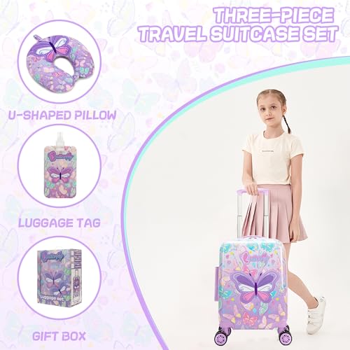 Image of Kids Luggage with Spinner Wheels Carry on Suitcases for Girls 2 Piece Luggage Sets 16 inch Toddler Suitcase for Kids Rolling Suitcase Airline Approved (Purple Butterfly)
