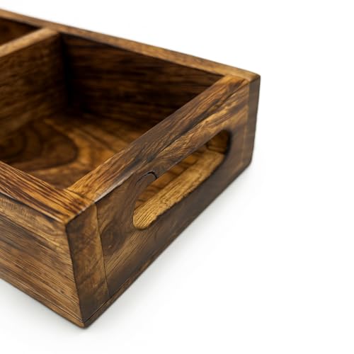 Image of HusNain Wooden Bathroom Tray with 3 Compartments Multipurpose Kitchen Countertop Organizer, Soap Dish, Candles & Accessories Vanity for Bathroom Sink (3 Compartment)