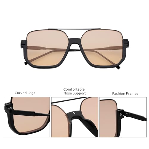 Unisex Retro Square Aviator Sunglasses for Women Men Oversized Trendy Fashion 70s Tinted Shades2