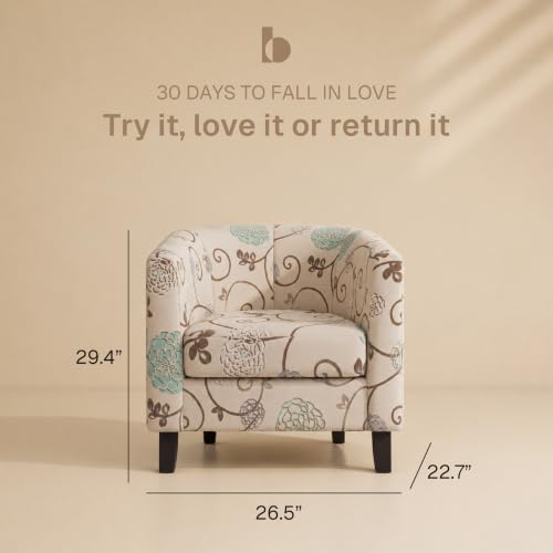 Image of BELLEZE Living Room Chairs Set of 2, Linen Round Accent Barrel Chairs, Club Tub Sofa Chairs for Bedroom, Corner Chairs with Flared Legs and Cozy Soft Padding - Highland (Floral Print)
