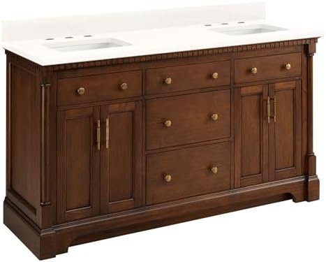 Signature Hardware 484364 Claudia 60" Double Basin Vanity Set with Mahogany Cabinet, Marble Vanity Top and Rectangular Undermount Sink - 8" Faucet Holes