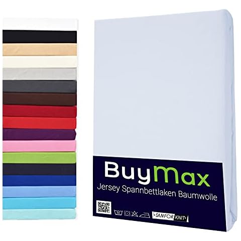 Buymax Spannbettlaken 90x200cm Baumwolle 100% Spannbetttuch Bettlaken Jersey, Matratzenhöhe bis 25 cm, Farbe Weiß Cover