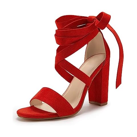 Huiyuzhi Womens Strappy Heels Lace up High Heeled Sandals Chunky Block Ankle Tie Pumps Dress Party Shoes Cover