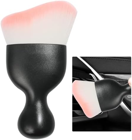Ziciner Car Detailing Brush, Curved Soft Bristles Auto Removal Dust Collectors, Universal Vehicle Dashboard, Air Conditioner Vents etc Interior Cleaning Tool Accessory (White/Pink)