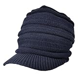 [Ｌｏｏ＆ｃ] [ルーアンドシー] つば付き ニット帽 メンズ 大きいサイズ ニットキャップ 帽子 ゆったりサイズ ニットキャスケット 防寒 ユニセックス【フリー(56-64cm)-ネイビー】