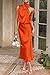 PRETTYGARDEN Women's 2025 Summer Satin Dress Elegant Sleeveless Mock Neck Cocktail Party Maxi Dresses (Orange,Small)