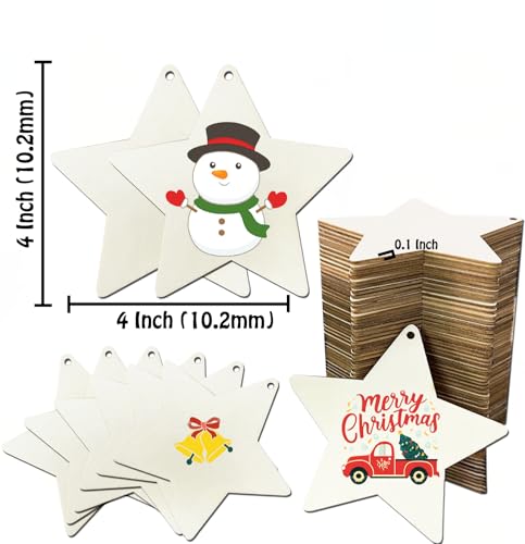 FCECOR 4" 100PCS Wooden Stars for Crafts, Wood Stars for 4th of July Kids Crafts Wood Slices DIY Crafts Supplies, Unfinished Wooden Ornaments for DIY Christmas Crafts Projects by FCDECOR - Image 2