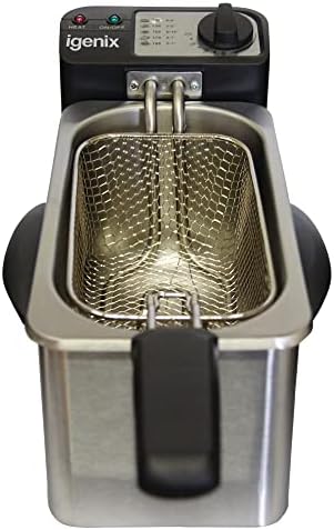Igenix IG8015 Compact Mini Deep Fat Fryer with Frying Basket and Non Stick Inner Bowl for Easy Cleaning, Stainless Steel, 1.5 Litre Capacity, 1500 W, Silver
