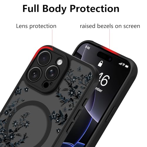 Image of KANGHAR Case for iPhone 16 Pro Florals Pattern | [Compatible with Magsafe] Cute Flower Branch Protective Magnetic Case for Girls Women Men