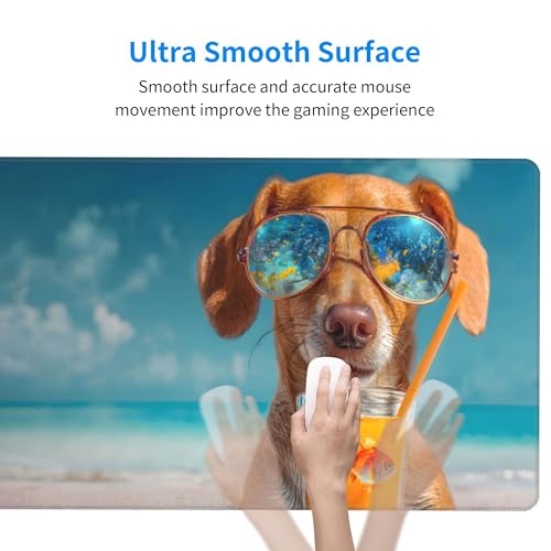 Image of Summer Beach Dogs Extended Gaming Mouse Pad, with Stitched Edges Large Mouse Pad Desk Protector, Rubber Base Mousepad Keyboard Mouses Mat for Work Game Office Home- 32 inch X 12 inch Inch,E80