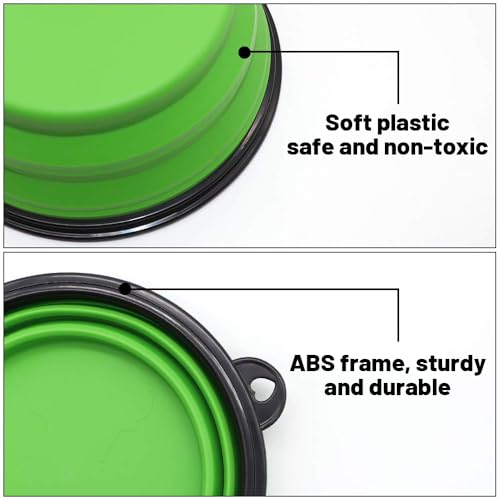 SLSON 2 Stück Hundenäpfe Faltbare Reiseschale,Auslaufsichere Hundenapf mit Bergsteigerkarabiner für Katzen,Hunde und Haustiere für Wasser und Futter (350ml, Blau und Grün)