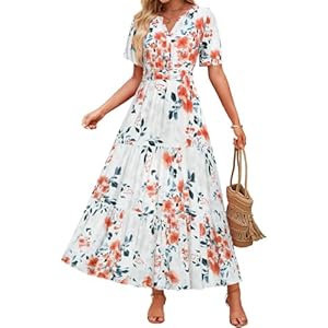 ZESICA Women’s 2026 Summer Spring Floral Boho Maxi Dresses Casual Short Sleeve V Neck A Line Flowy Beach Vacation Dress