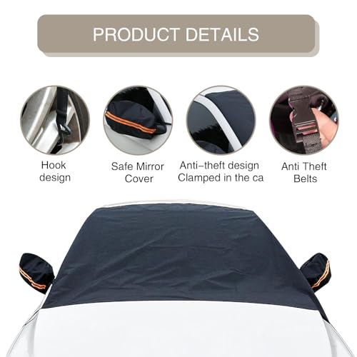 Image of Fogfar 1 PC Car Front Windshield Sunshade, 94.48 inch x 57.08 inch 210T Silver-Coated Cloth Antifreeze Rearview Mirror Snow Shield, Elastic Hook Installation, Compatible with Large SUVs, Pickups (Black)