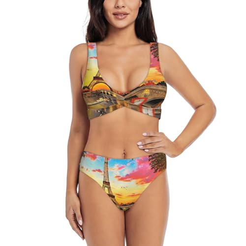 Maillot de bain 2 pièces femme séchage rapide motif Tour Eiffel Paris